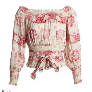 Zimmermann ecru and red LINEN BLOUSE